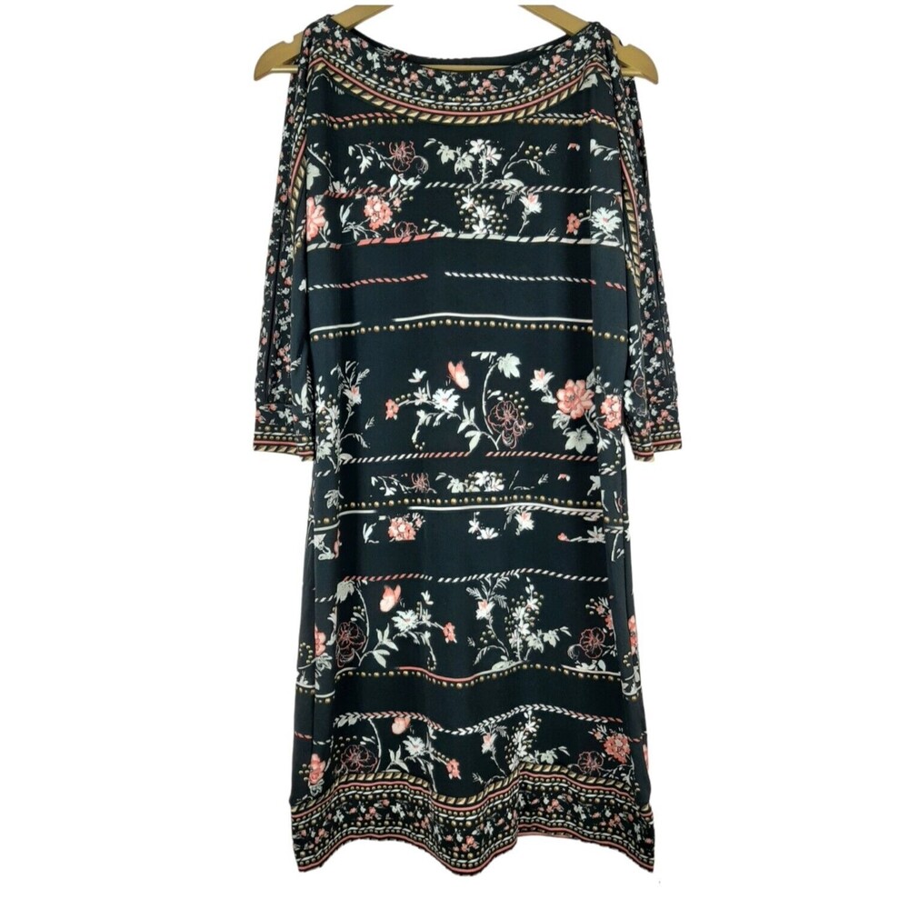 JM Collection Petite Women Dress Cold Shoulder Sleeves Floral Stretch Size PL